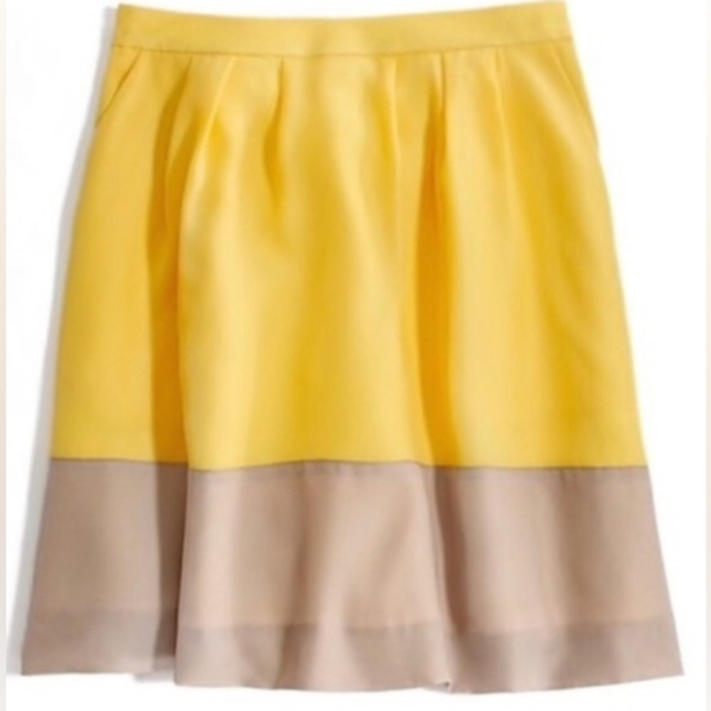 J. Crew Pleated Colorblock Skirt Yellow & Tan A-Line With Pockets NWT